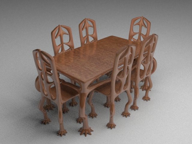 organic table and chairs 3D Model .c4d .max .obj .3ds .fbx .stl .blend 