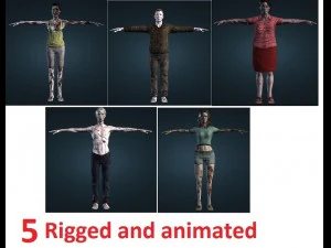 5명의 좀비가 조작되고 애니메이션화되었습니다. 3D 모델