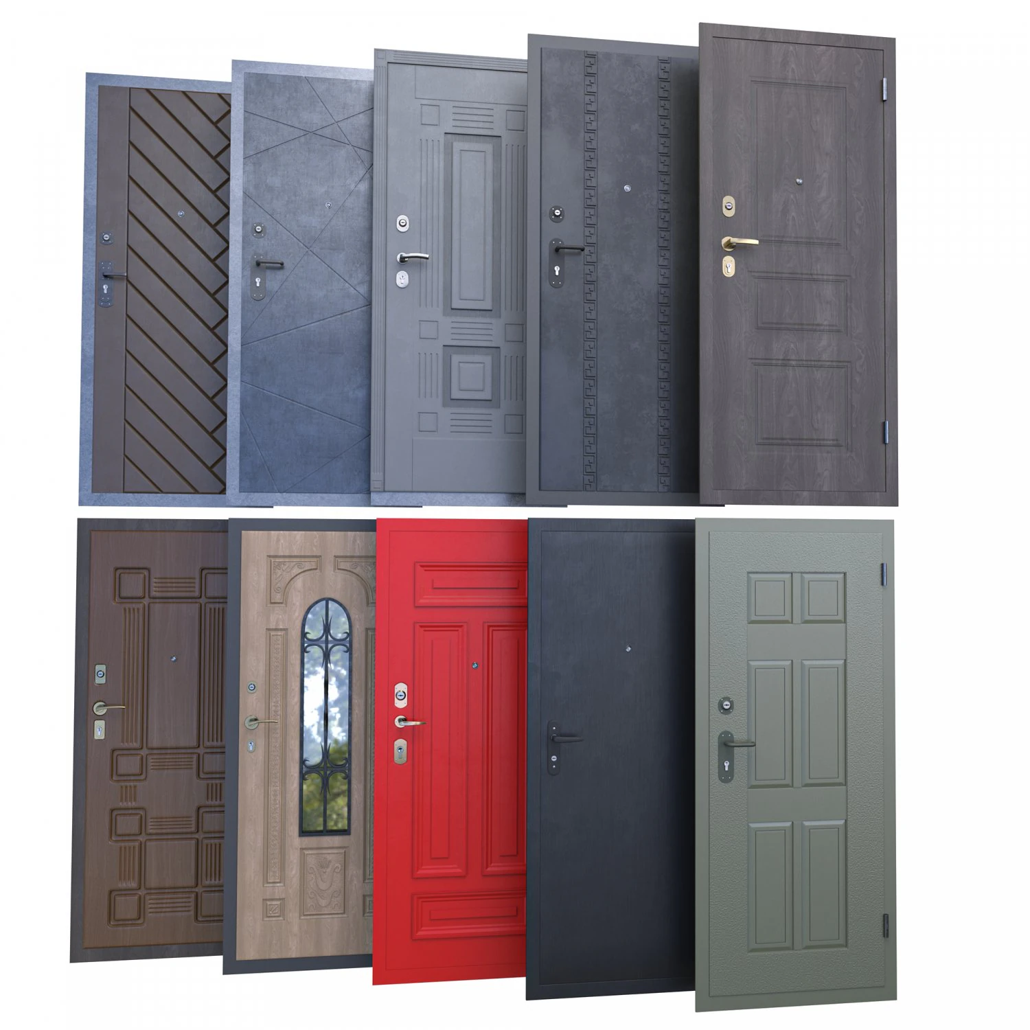 10 front doors for house 3D Model .c4d .max .obj .3ds .fbx .stl .blend