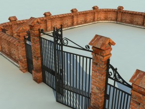 brick fence wall gate 3D Модель