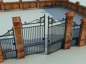 brick fence wall gate 3D Модель