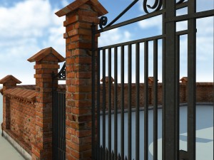 brick fence wall gate 3D Модель