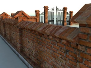 brick fence wall gate 3D Модель