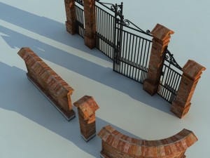 brick fence wall gate 3D Модель