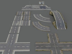 damaged road pack low poly 3D Model