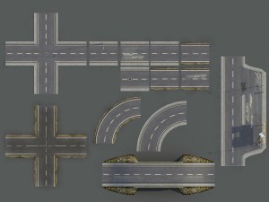 damaged road pack low poly 3D Model
