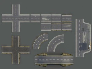 Besch&auml;digtes Stra&szlig;enpaket mit niedrigem Poly 3D Modell