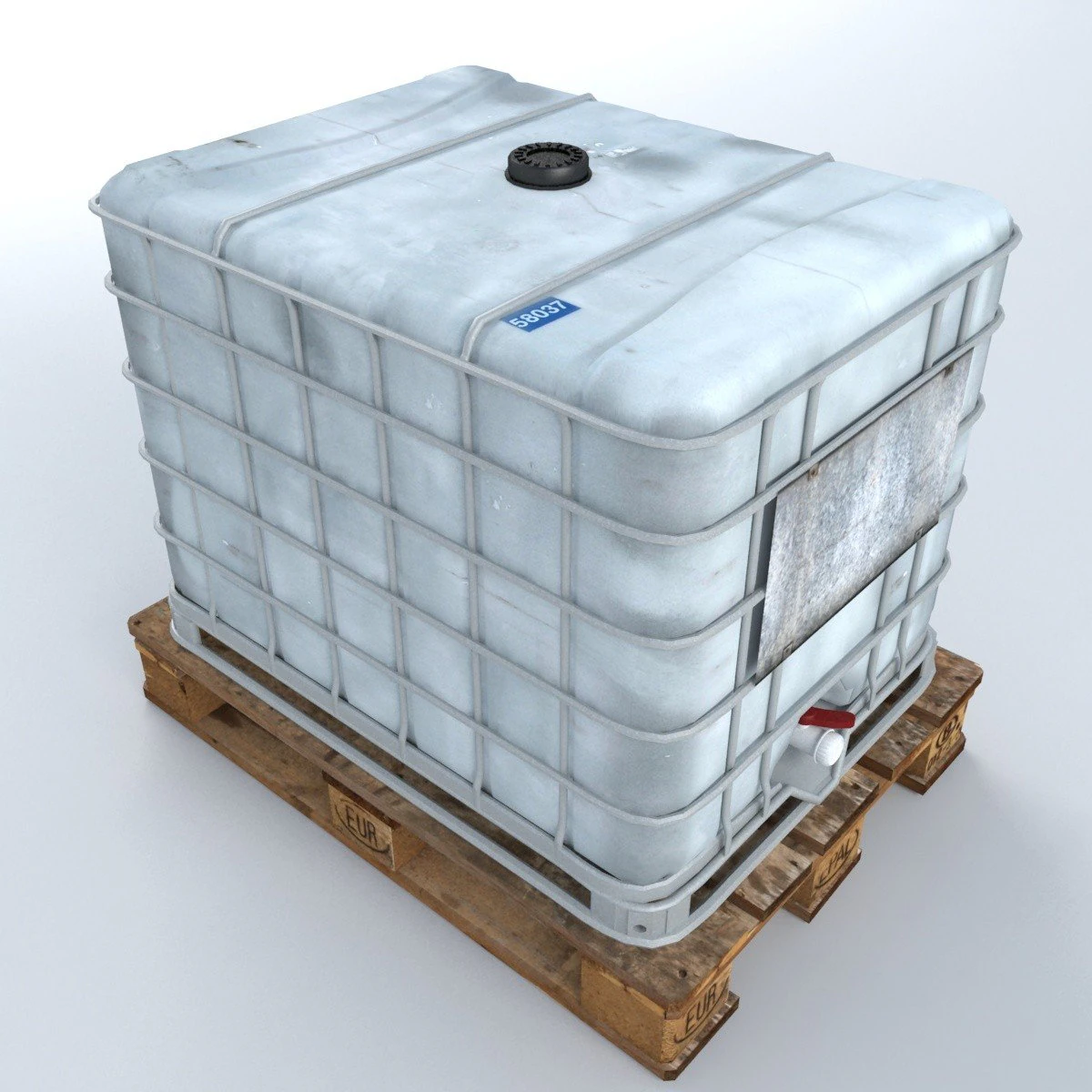 liquid plastic tank on pallet 3D Model .c4d .max .obj .3ds .fbx .stl .blend