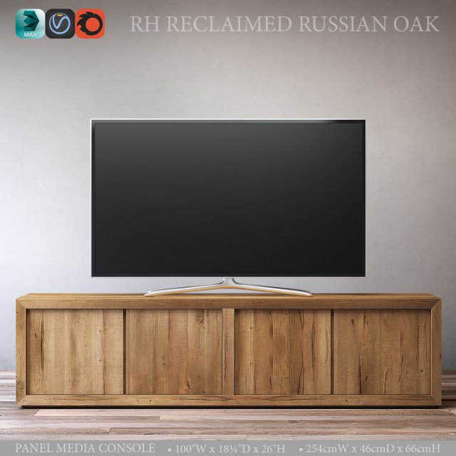 reclaimed russian oak panel media console 3D Модель .c4d .max .obj .3ds .fbx .stl .blend 