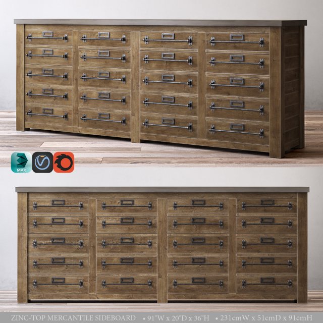 zinc-top mercantile sideboard 3D 模型 .c4d .max .obj .3ds .fbx .stl .blend 