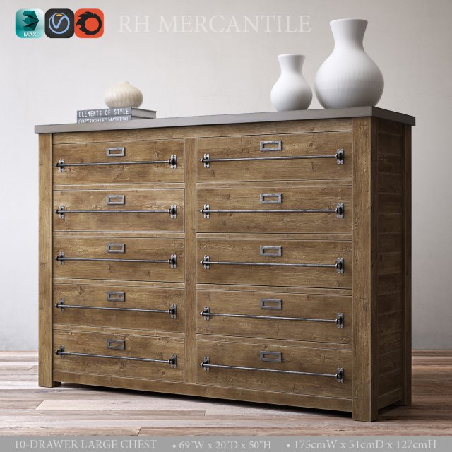 mercantile 10-drawer large chest 3Dモデル .c4d .max .obj .3ds .fbx .stl .blend 