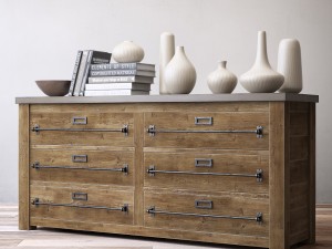 mercantile 6-drawer low wide dresser 3D Model