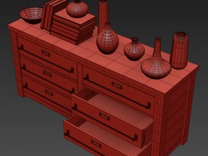 mercantile 6-drawer low wide dresser 3D Model
