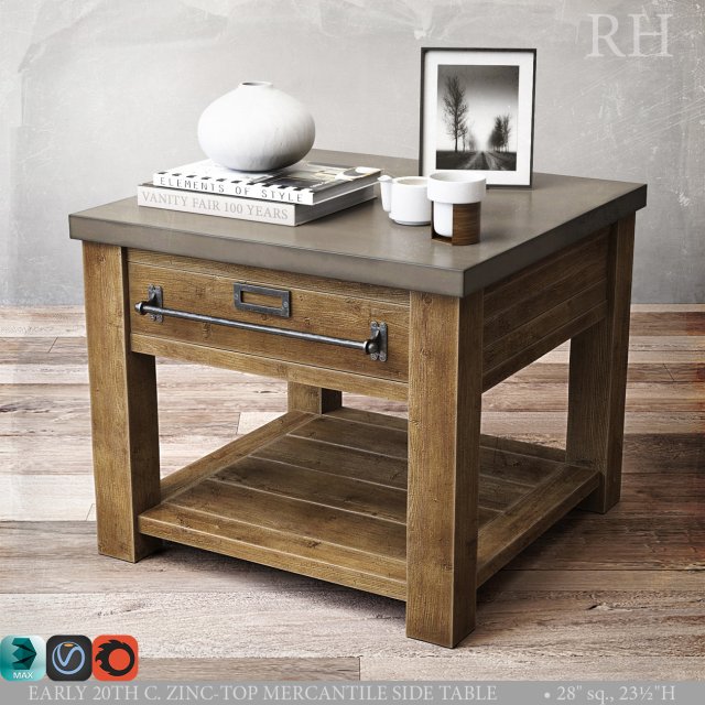 zinc-top mercantile side table Modello 3D .c4d .max .obj .3ds .fbx .stl .blend 