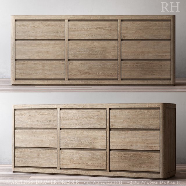 rh martens 9-drawer dresser 3D Model .c4d .max .obj .3ds .fbx .stl .blend 