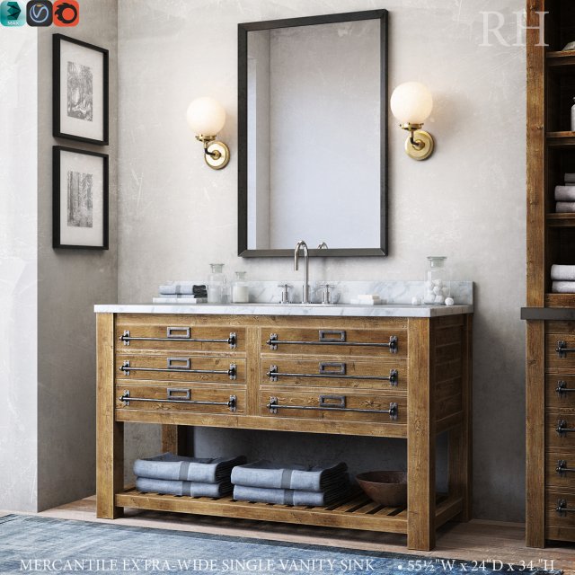 rh mercantile extra-wide single vanity sink Modelo 3D .c4d .max .obj .3ds .fbx .stl .blend 