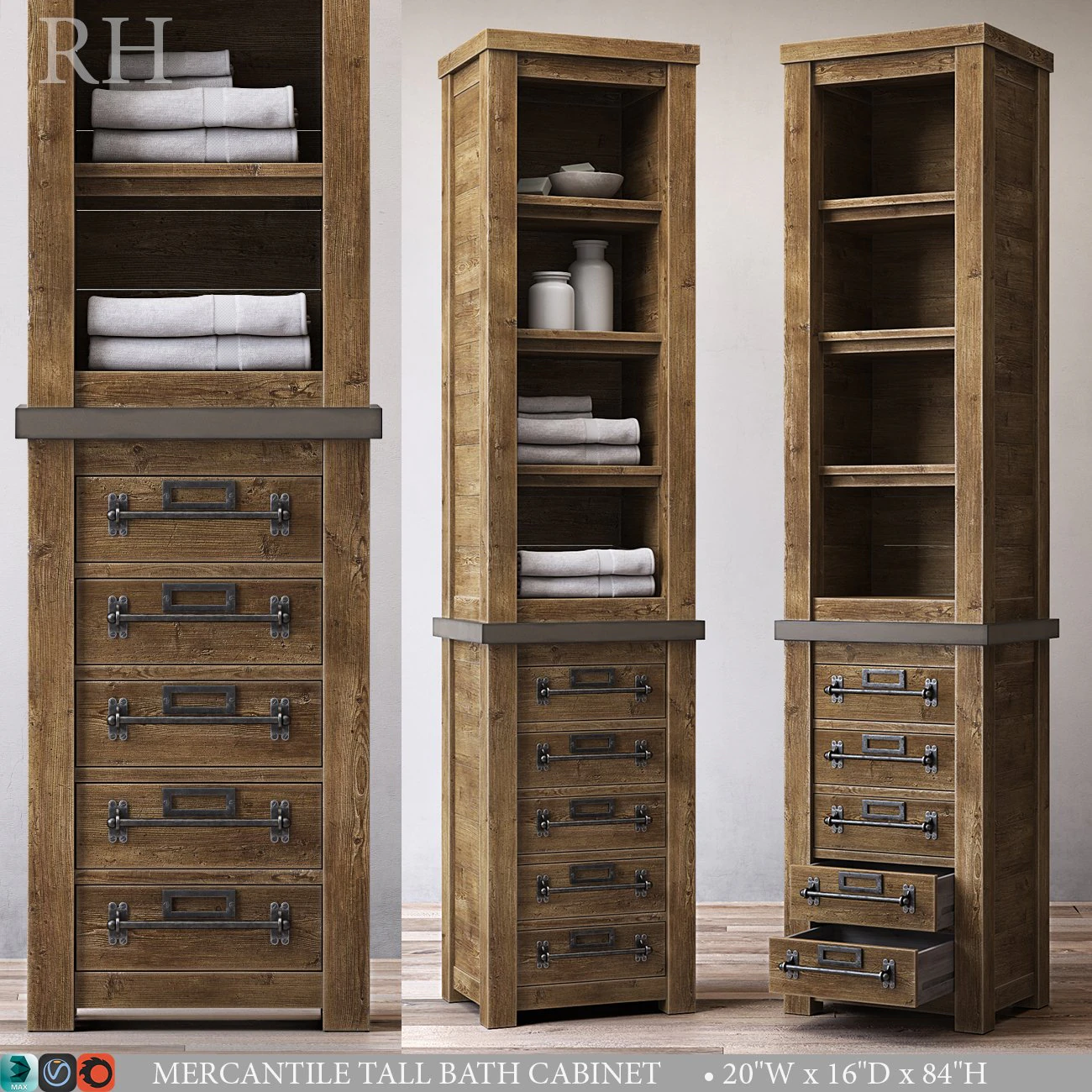 mercantile tall bath cabinet 3D Model .c4d .max .obj .3ds .fbx .stl .blend 