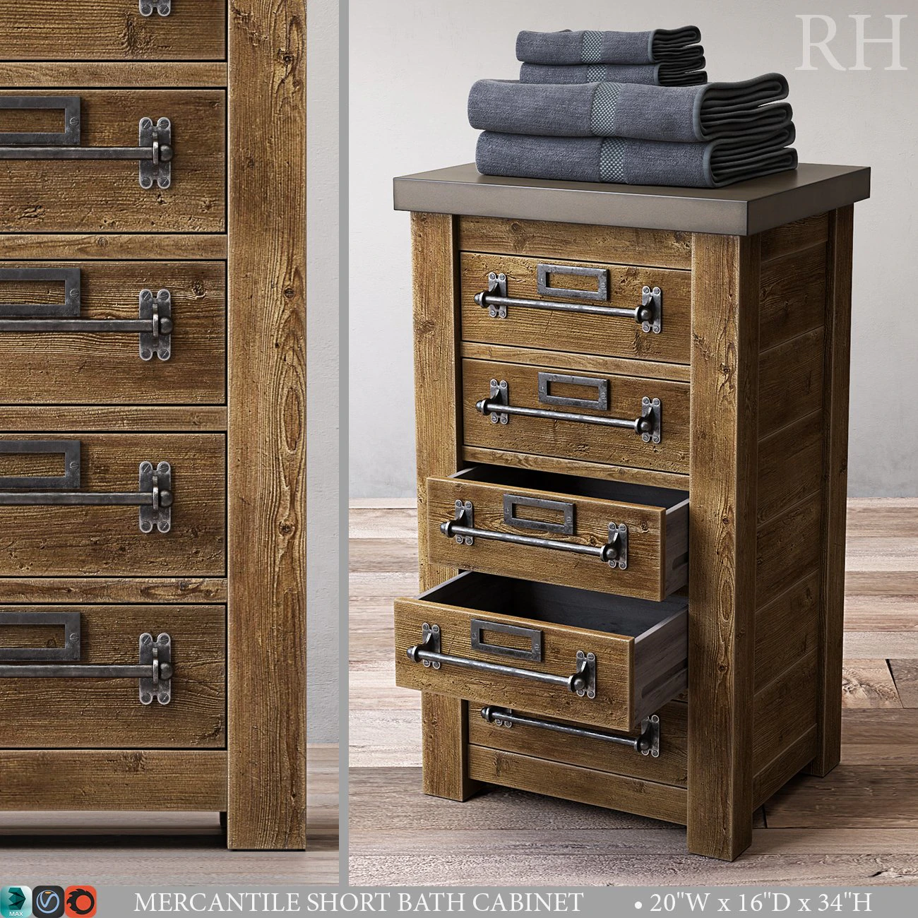 mercantile short bath cabinet 3D Model .c4d .max .obj .3ds .fbx .stl .blend 