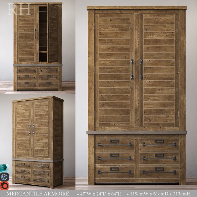 mercantile armoire Modello 3D .c4d .max .obj .3ds .fbx .stl .blend 