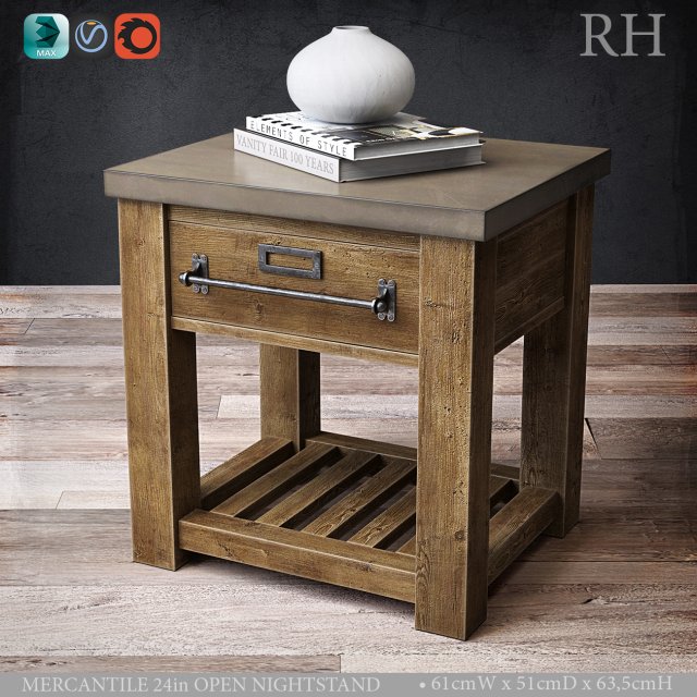mercantile 24in open nightstand 3Dモデル .c4d .max .obj .3ds .fbx .stl .blend 
