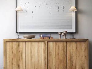 Aparador de madeira com 4 portas em painel de carvalho russo recuperado Modelo 3D