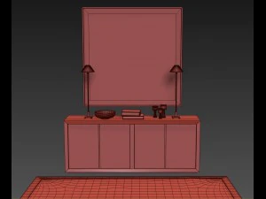 reclaimed russian oak panel 4-door wood sideboard 3D Model
