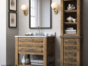 rh mercantile single washstand and mercantile medium bath cabinet 3D Model