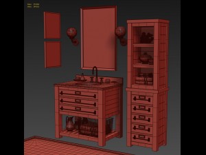 rh mercantile single washstand and mercantile medium bath cabinet 3D Модель
