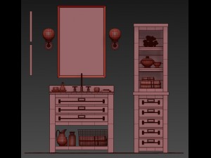 rh mercantile single washstand and mercantile medium bath cabinet 3D Модель