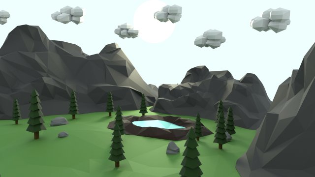 low poly mountain with crater lake scene 3D Model .c4d .max .obj .3ds .fbx .stl .blend 