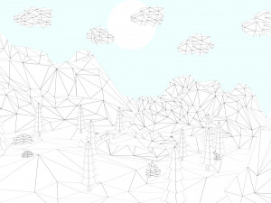 low poly mountain with crater lake scene 3D Model