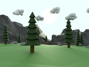 low poly mountain with crater lake scene 3D Model