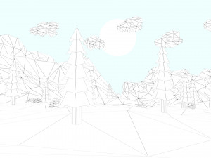 low poly mountain with crater lake scene 3D Model