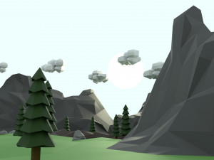 low poly mountain with crater lake scene 3D Model