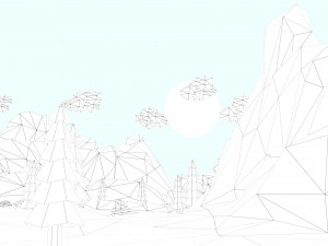 low poly mountain with crater lake scene 3D Model