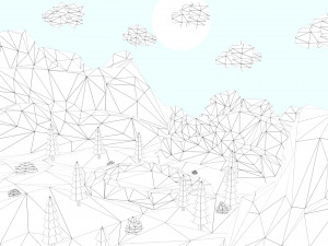 low poly mountain with crater lake scene 3D Model
