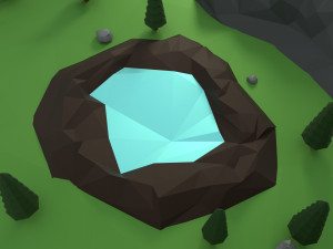low poly mountain with crater lake scene 3D Model