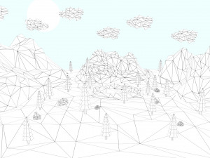 low poly mountain with crater lake scene 3D Model