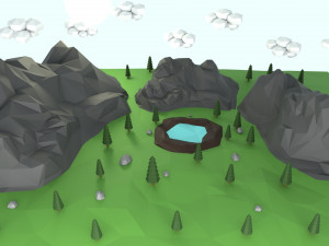low poly mountain with crater lake scene 3D Model