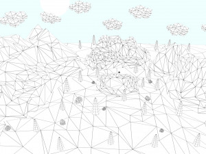 low poly mountain with crater lake scene 3D Model
