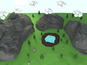 low poly mountain with crater lake scene 3D Model