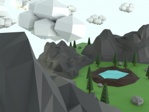 low poly mountain with crater lake scene 3D Model