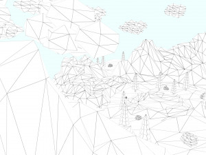 low poly mountain with crater lake scene 3D Model