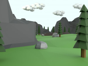 low poly mountain with crater lake scene 3D Model