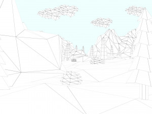 low poly mountain with crater lake scene 3D Model