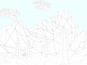 low poly mountain with crater lake scene 3D Model