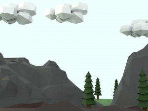 low poly mountain with crater lake scene 3D Model