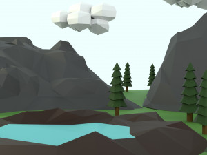 low poly mountain with crater lake scene 3D Model