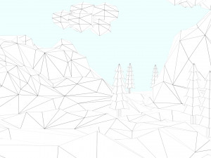 low poly mountain with crater lake scene 3D Model