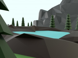 low poly mountain with crater lake scene 3D Model